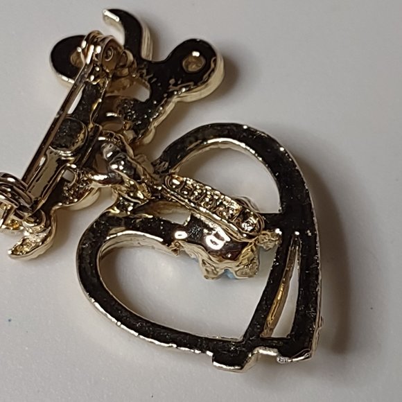 Vintage Gerry's Gold Tone Love Brooch With Blue Flower - Picture 12 of 14